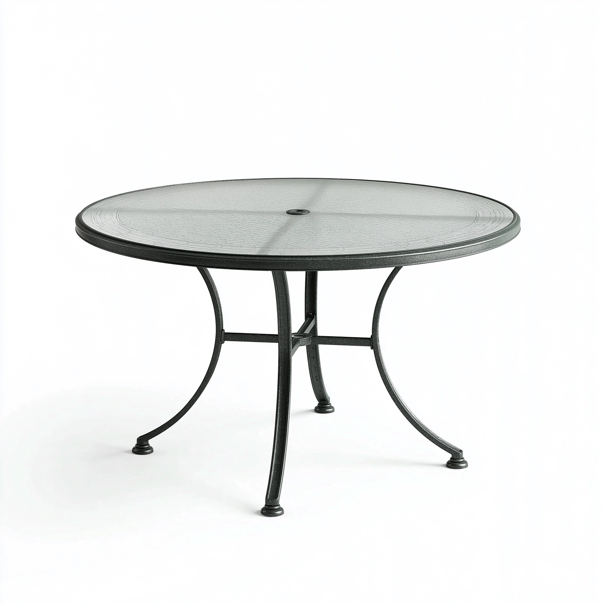 Gartentisch Ø 107 cm Metall Glas Schwarz Rund mit Sonnenschirmöffnung – anvirexo