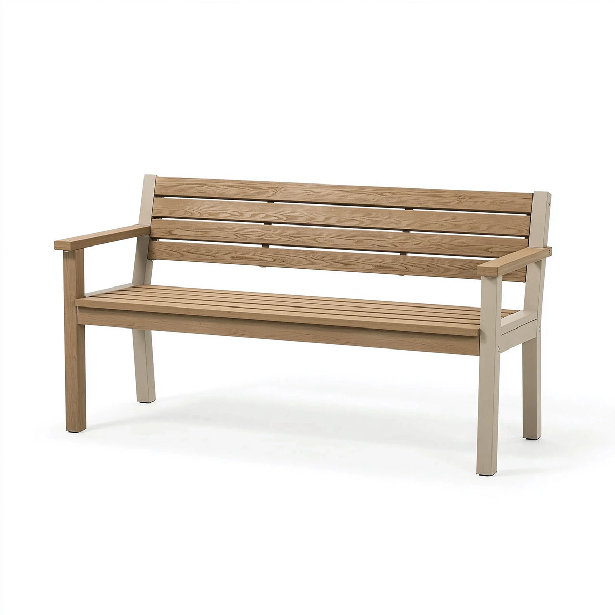 Gartenbank 150 cm Holz Metall Beige Natur mit Armlehnen