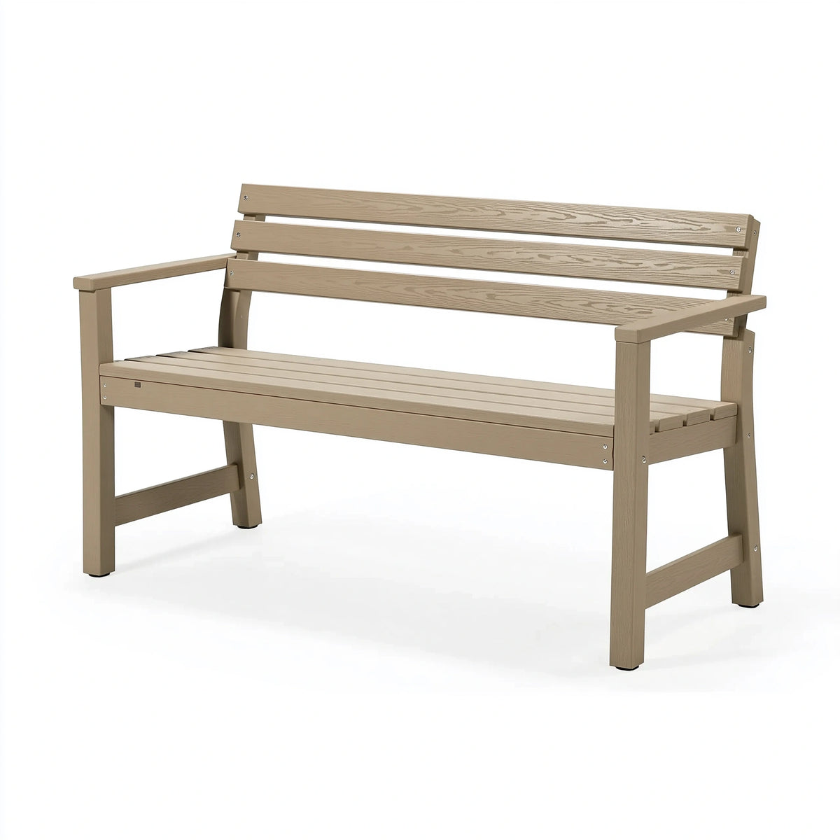 Gartenbank 120 x 65 x 85 cm Kunststoff Taupe Holzoptik mit Armlehnen