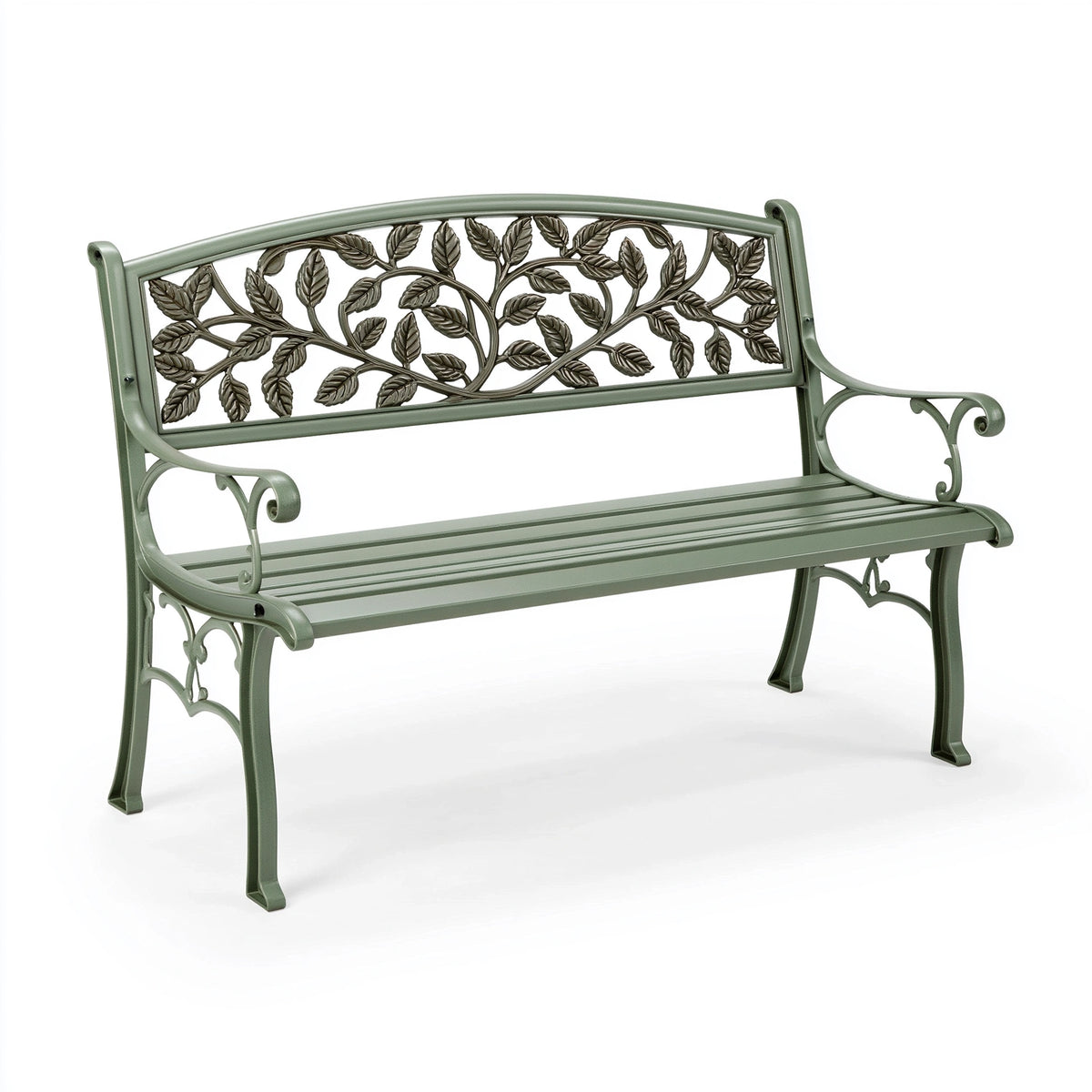 Gartenbank 127 x 61 x 88 cm aus Metall Grün mit Blattdekor im klassischen Stil