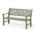 Gartenbank 123 x 60 x 88 cm Metall Olivgrün mit Blattranken-Rückenlehne
