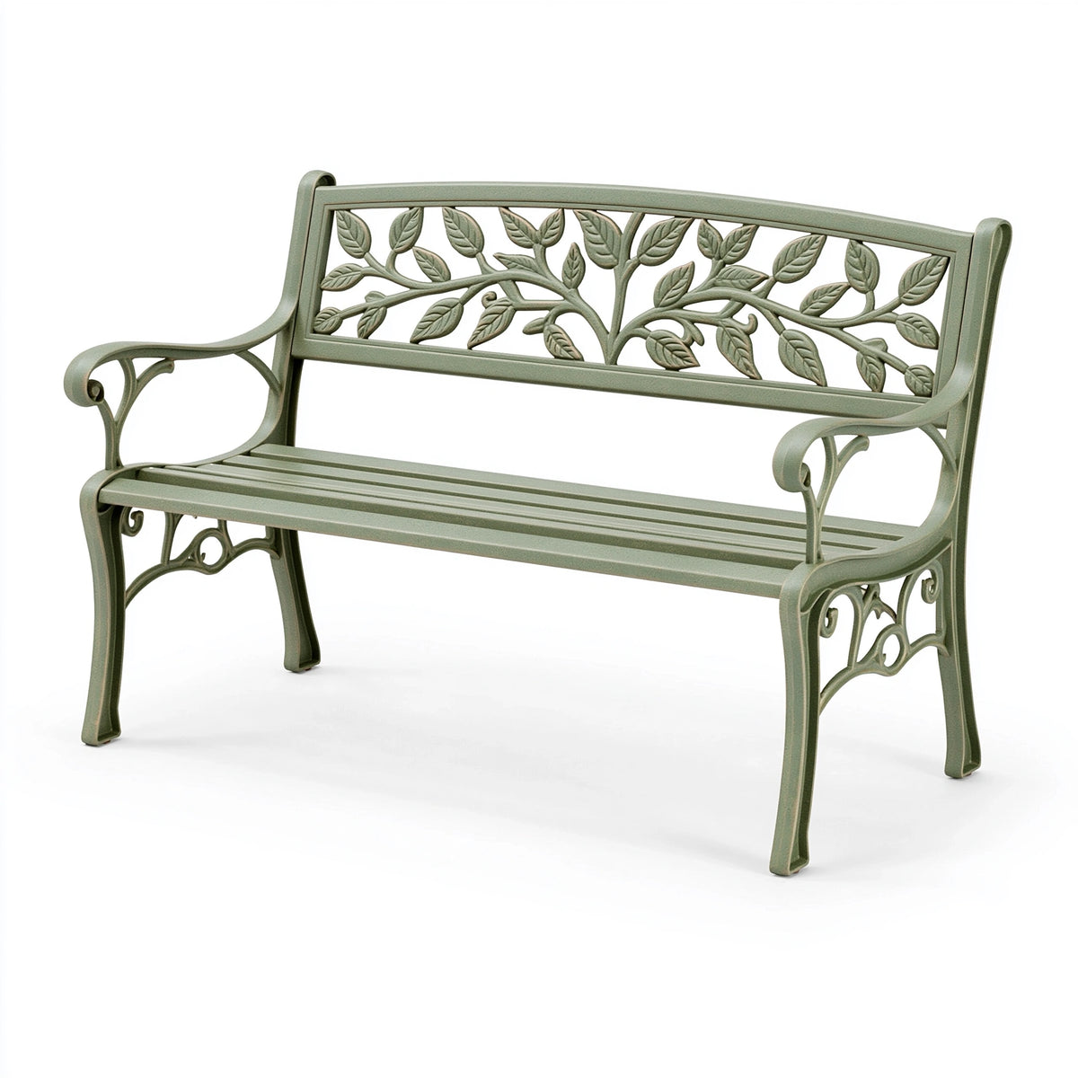 Gartenbank 122 x 60 x 85 cm aus Metall Grün mit Blättermuster