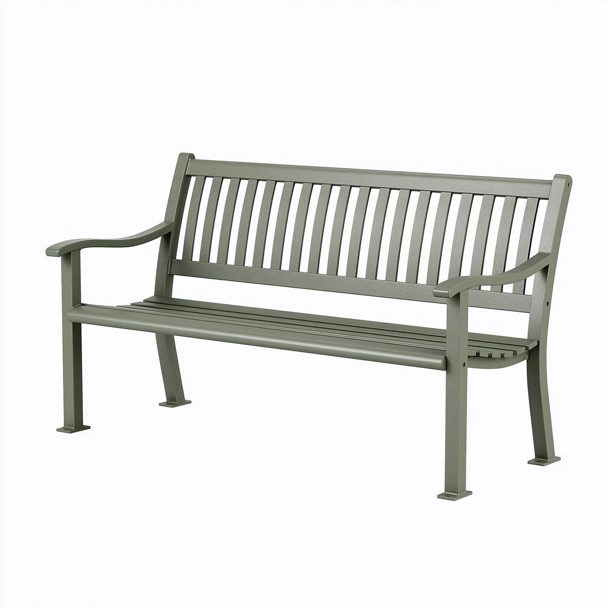Gartenbank 180 x 65 x 90 cm aus Stahl olivgrün mit Armlehnen und Bodenbefestigung