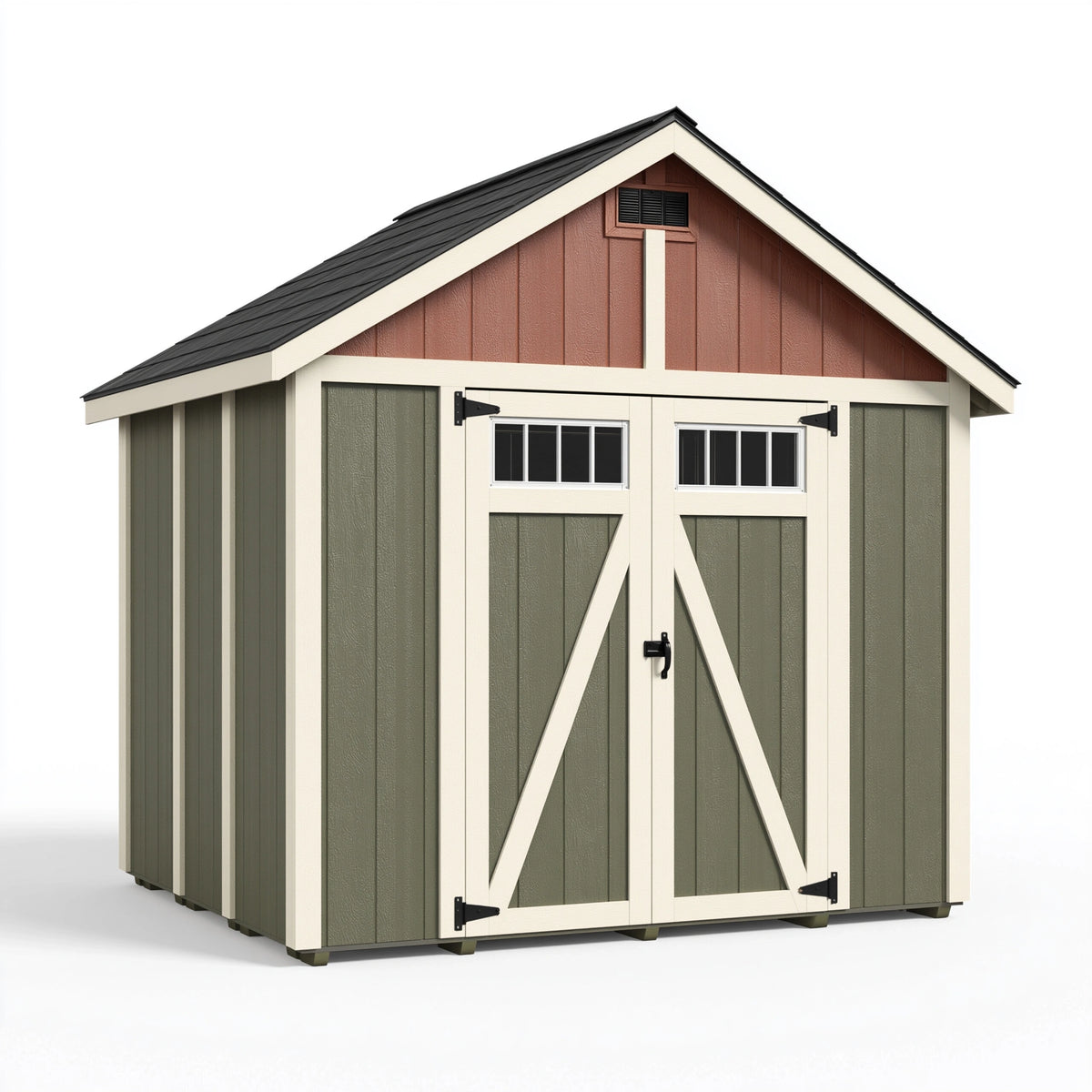 Gartenhaus 244 x 183 x 213 cm Holz Grün Creme - Doppeltür mit Fenstern Landhausstil