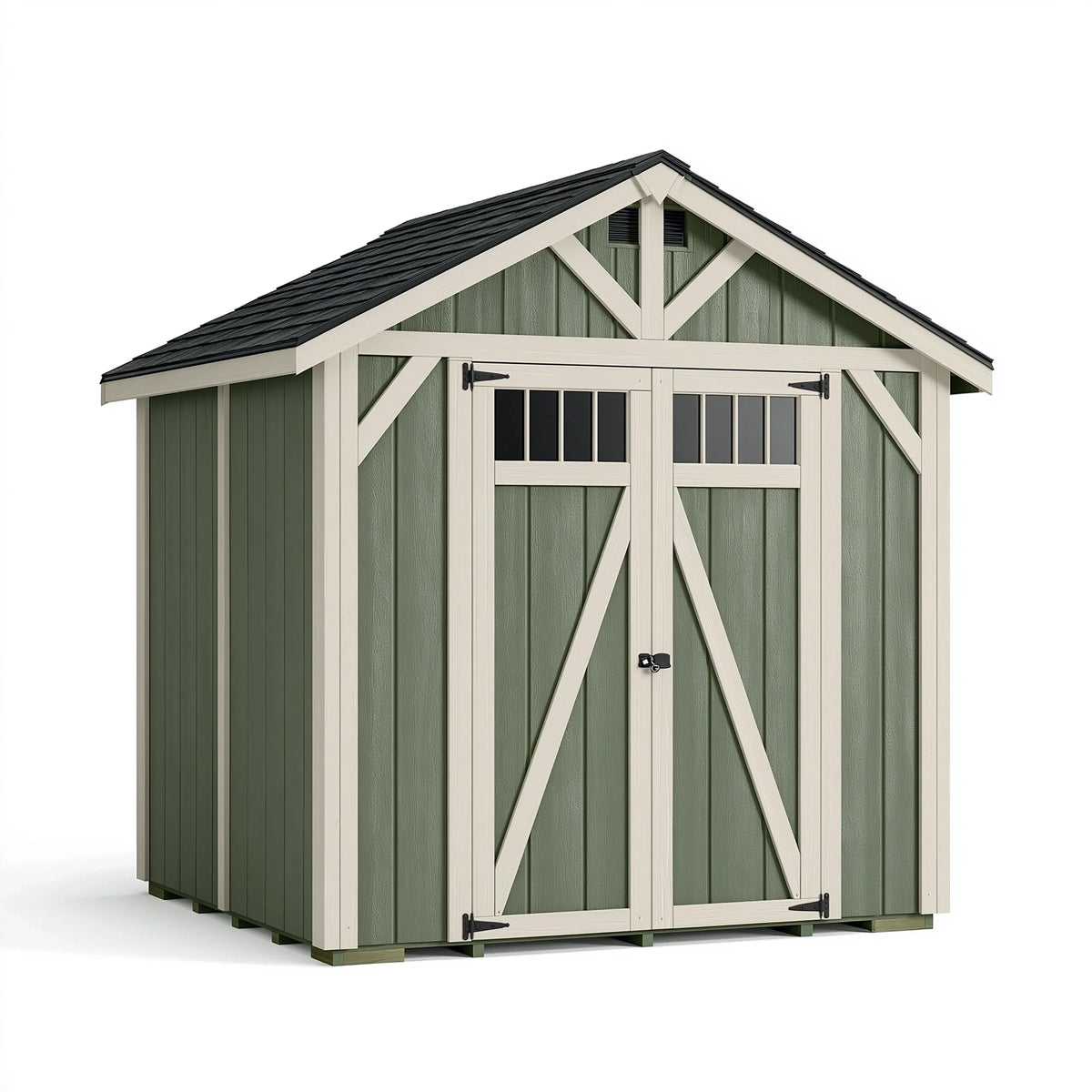 Kunststoff Gartenhaus 240 x 240 x 250 cm Grün Creme mit Doppeltür Landhausstil