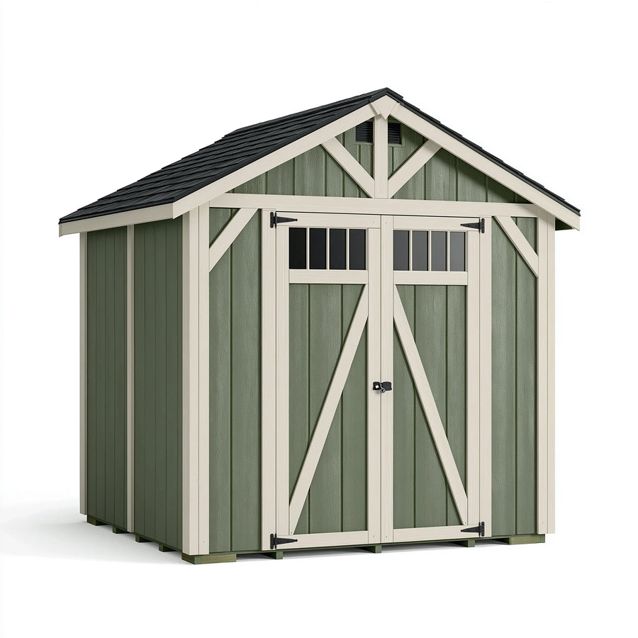 Kunststoff Gartenhaus 240 x 240 x 250 cm Grün Creme mit Doppeltür Landhausstil