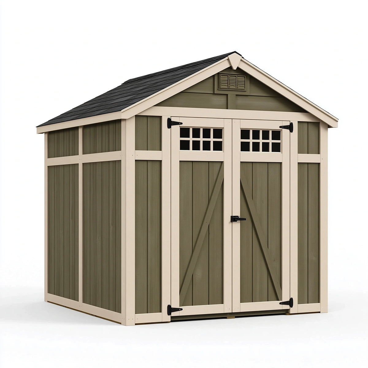 Gartenhaus 180 x 120 x 210 cm aus Holz in Olivgrün Creme mit Doppeltür