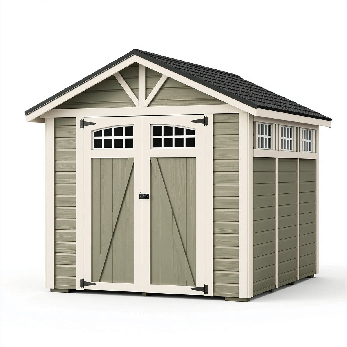 Gartenhaus 238 x 191 x 226 cm Kunststoff Salbeigrün Creme mit Doppeltür im Landhausstil