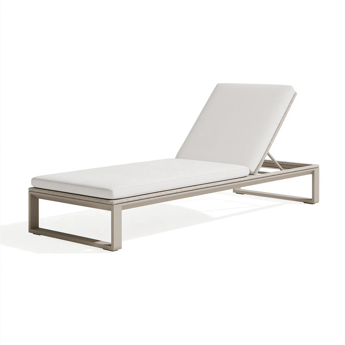 Gartenliege 200 x 70 x 35 cm aus Metall und Geflecht in Beige mit verstellbarer Rückenlehne