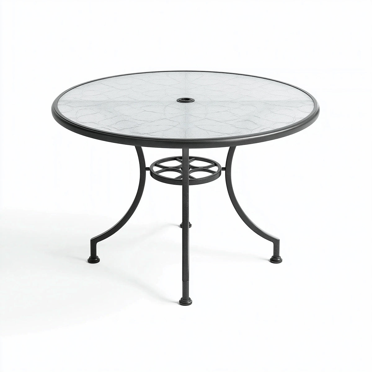 Runder Gartentisch 100 cm Glas Metall Schwarz mit Schirmöffnung