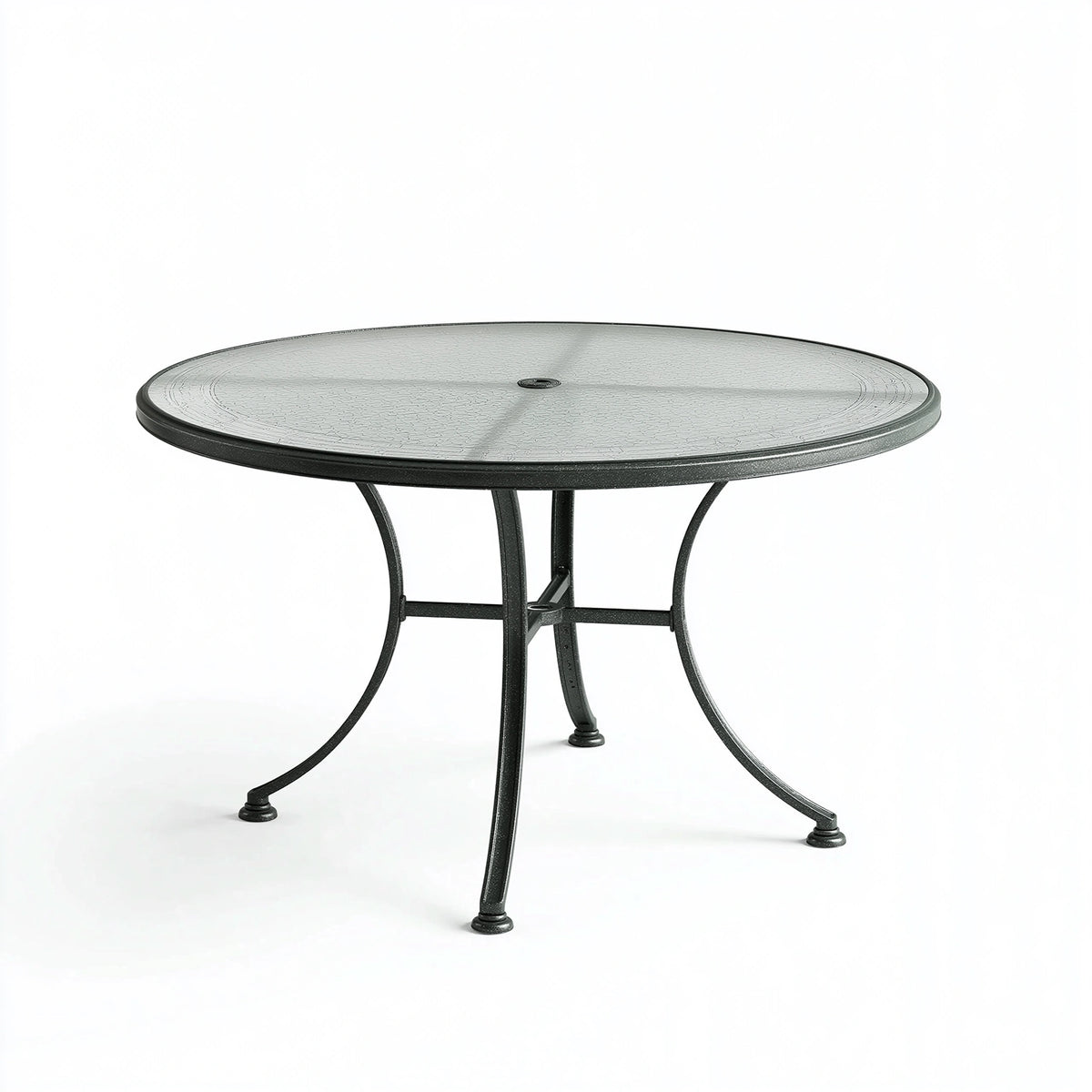 Gartentisch Ø 107 cm Metall Glas Schwarz Rund mit Sonnenschirmöffnung