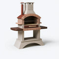 Gartenpizzaofen 140 x 80 x 190 cm aus Stein und Metall in Beige Braun mit Kamin