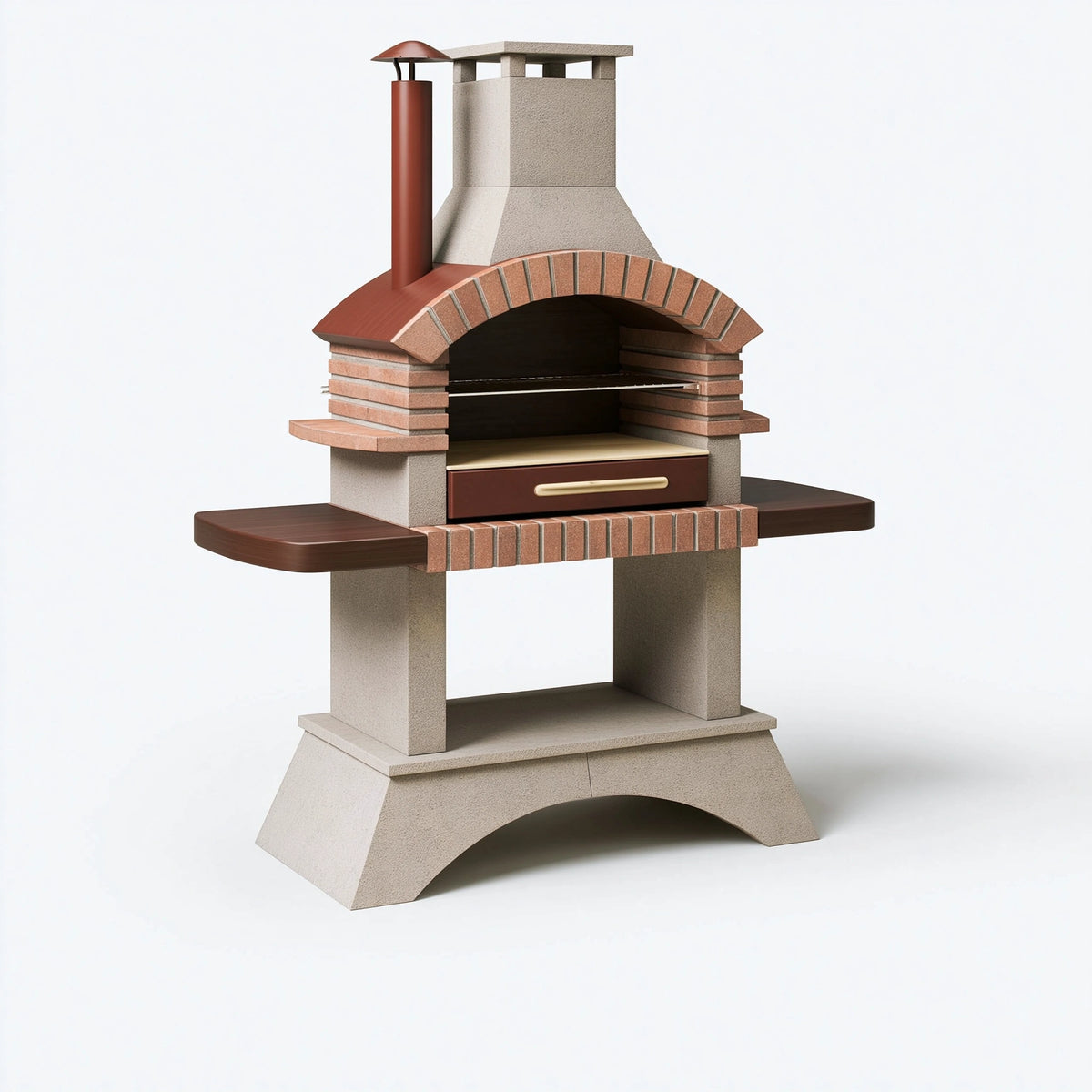 Gartenpizzaofen 140 x 80 x 190 cm aus Stein und Metall in Beige Braun mit Kamin