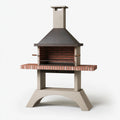 Gartengrill 140 x 70 x 250 cm aus Beton Stahl und Ziegeln in Beige Braun - Kamin-Grill für den Außenbereich