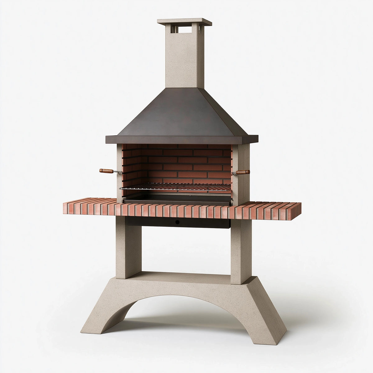 Gartengrill 140 x 70 x 250 cm aus Beton Stahl und Ziegeln in Beige Braun - Kamin-Grill für den Außenbereich