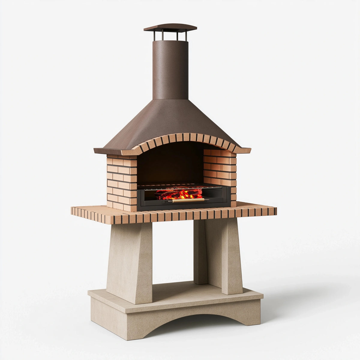 Grillkamin 120 x 80 x 230 cm aus Stahl und Stein in Braun Beige - freistehend für den Außenbereich