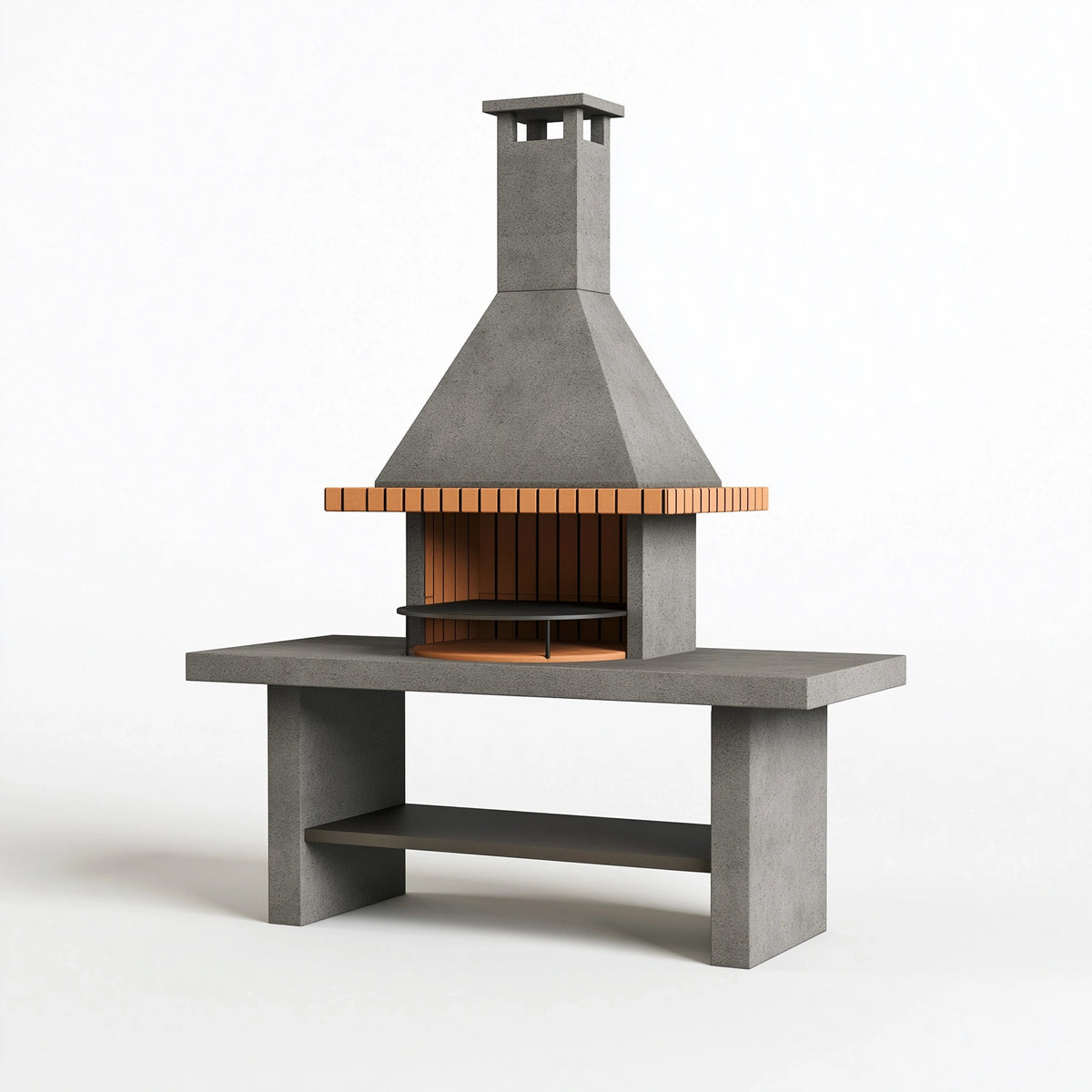Gartenkamin 140 cm x 80 cm x 230 cm aus Beton Holz Grau Braun mit Grillrost