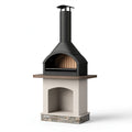 Gartenkamin 120 x 80 x 280 cm aus Stahl und Stein in Schwarz Beige mit Grillrost
