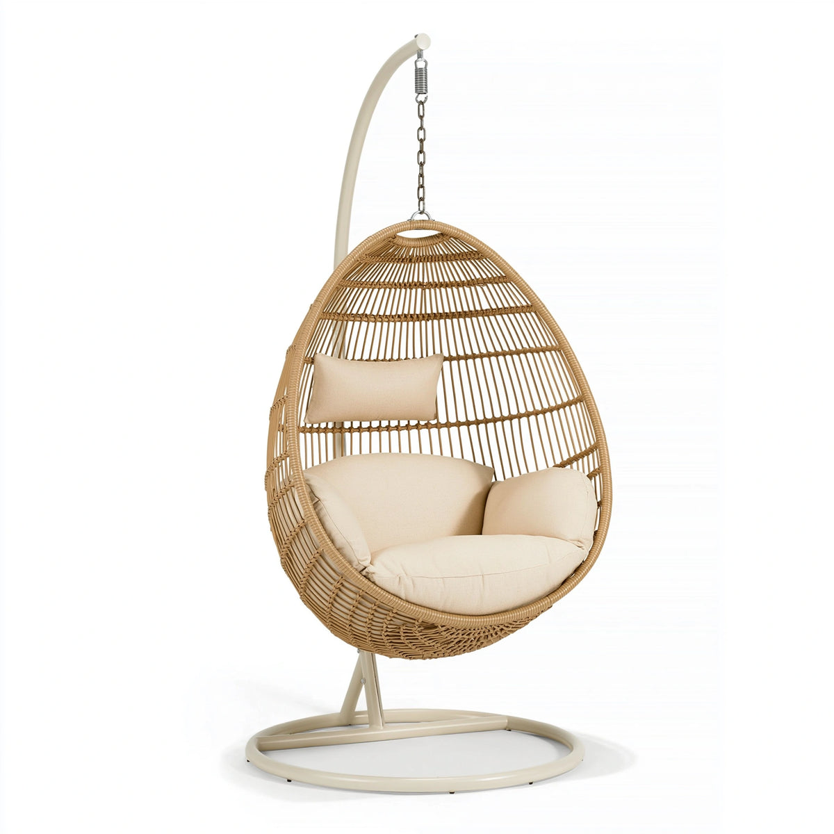 Hängesessel 105 x 105 x 195 cm Kunststoffgeflecht Beige mit Metallgestell