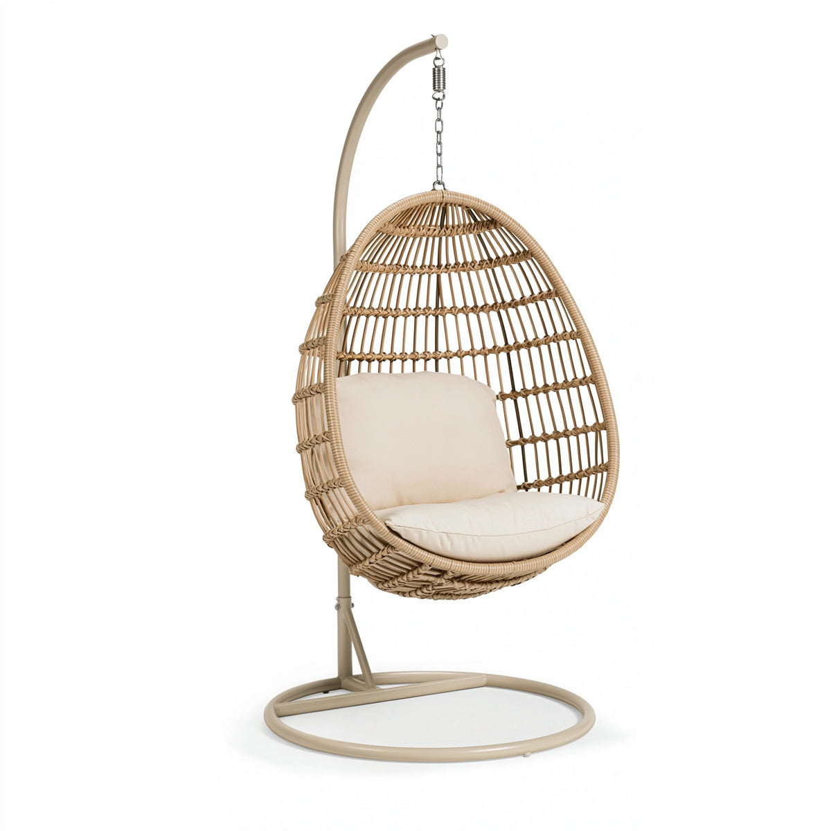 Hängesessel 100 x 100 x 195 cm Rattan Beige mit Metallgestell Boho-Schaukelsitz