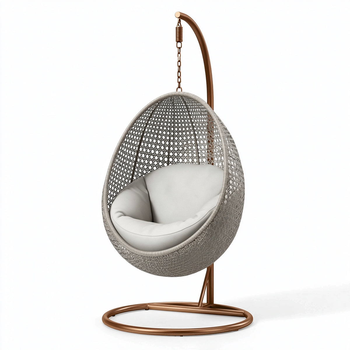 Hängesessel 105 x 105 x 195 cm Grau Braun aus Metall und Kunststoffgeflecht mit Standgestell