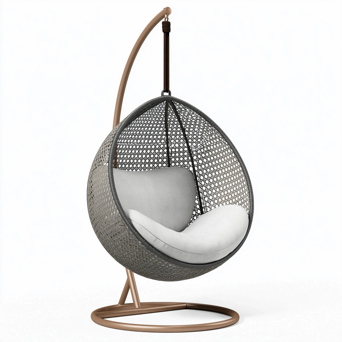 Hängesessel 105 x 105 x 195 cm Kunststoffgeflecht Grau Braun mit Metallgestell