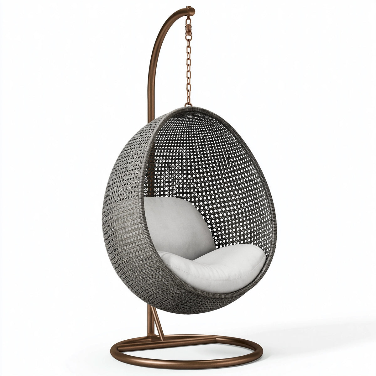 Hängesessel Ø 105 cm Metall Polyrattan Grau/Braun mit Gestell für Innenbereich