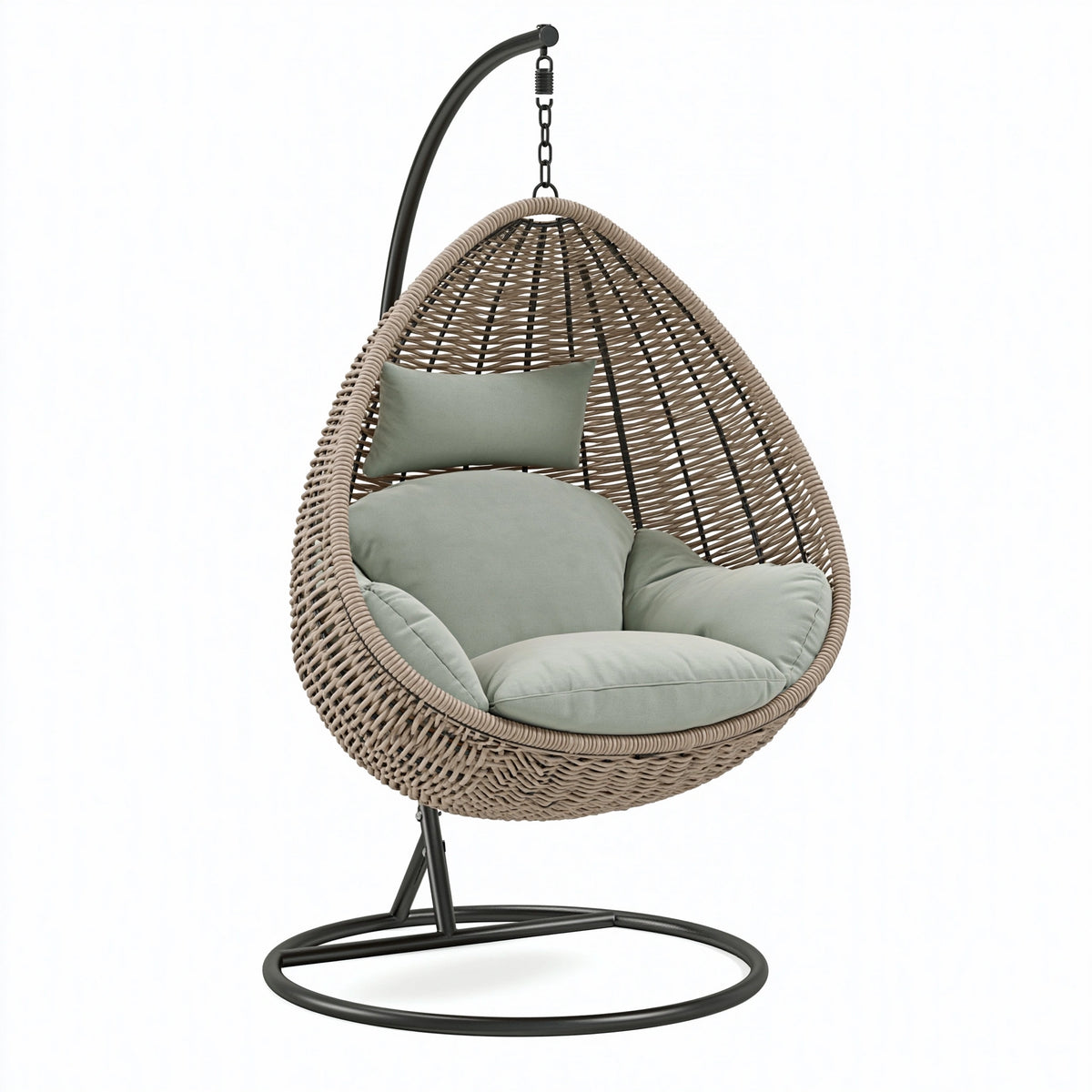 Hängesessel 105 x 105 x 195 cm Geflecht Beige Grün mit Metallgestell für den Wohnbereich Boho